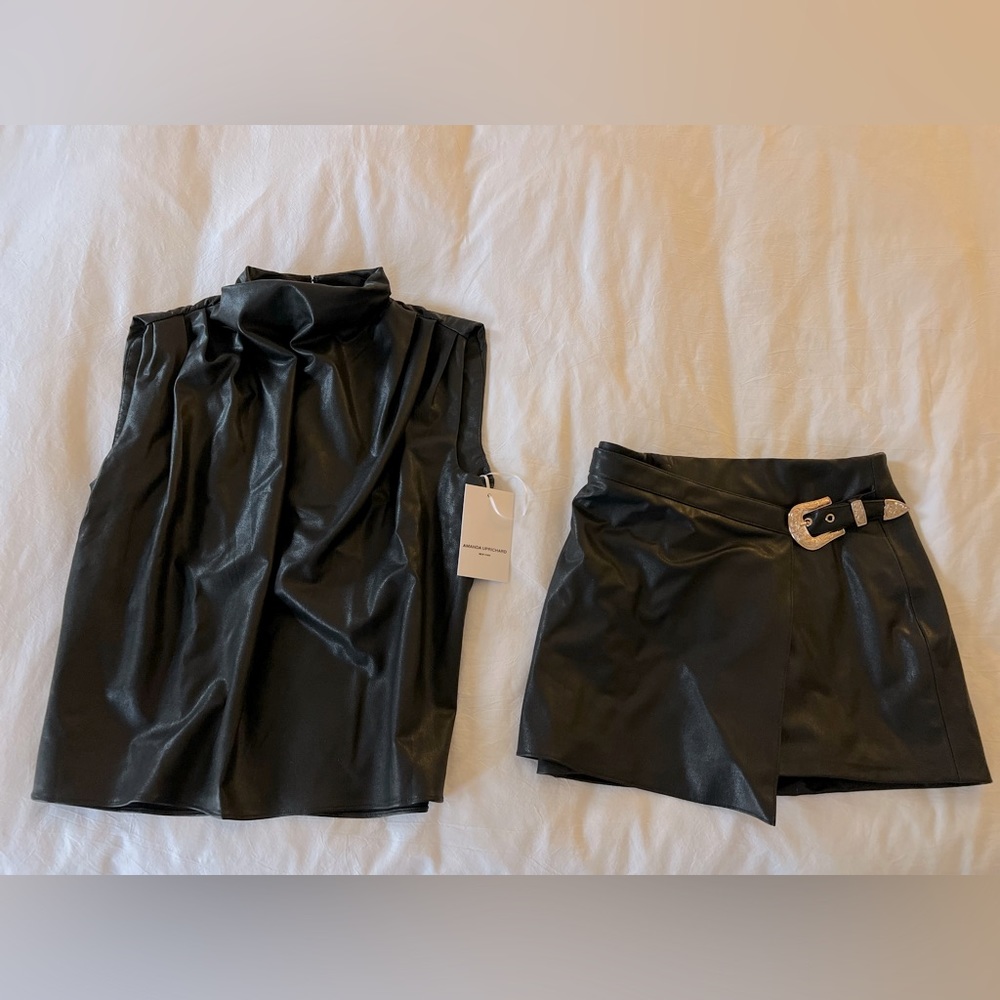 NWT Amanda Uprichard leather top and matching black leather skort